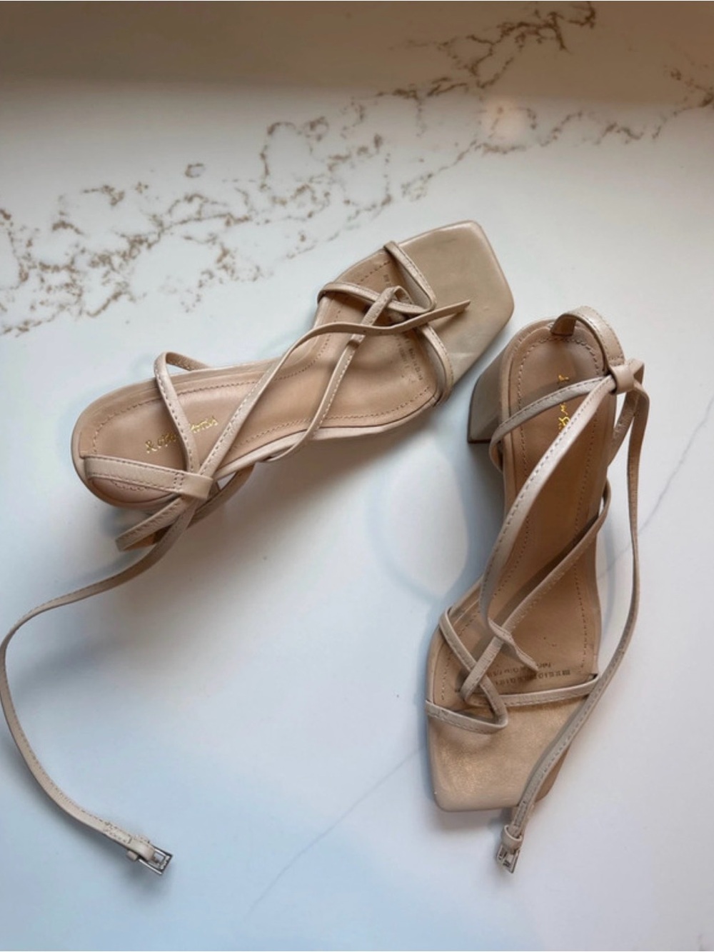 & Other Stories Nude Beige Strappy Square-Toe Heeled Sandals